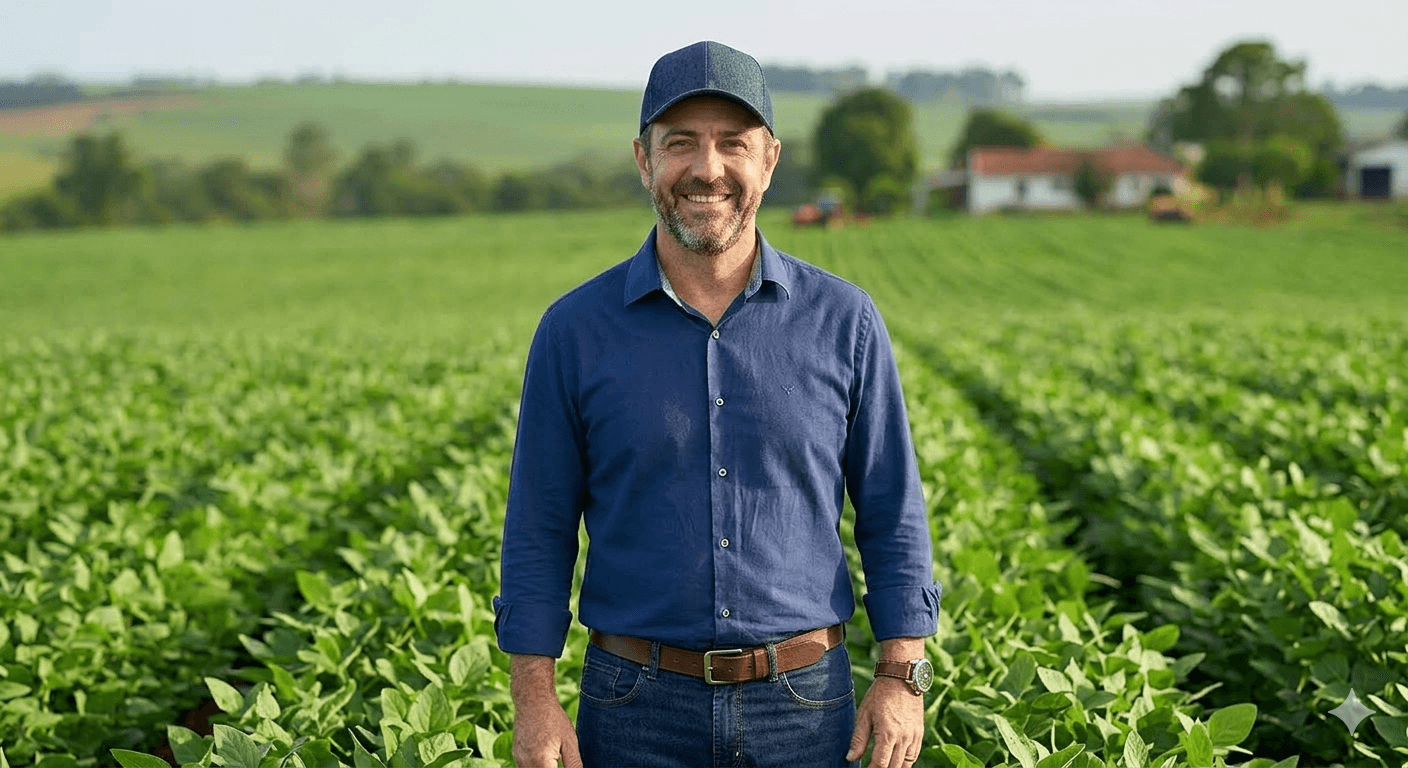 Produtor rural na lavoura de soja